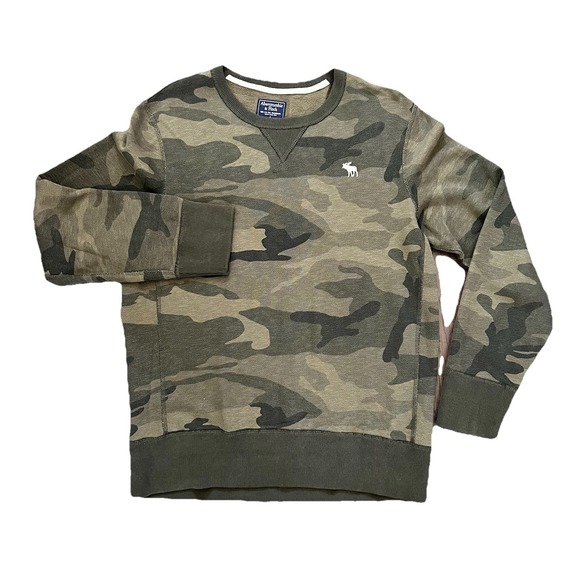 Abercrombie & Fitch Tops - Abercrombie & Fitch Sweatshirt Small L/S Crew Neck Logo Green Camo Oversized Y2K